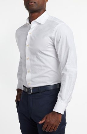 David Donahue Geometric Jacquard Sport Shirt in White at Nordstrom, Size Xx-Large