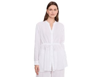 Eileen Fisher Organic Handkerchief Linen Long Shirt With Drawstrng Womens Clothing White : LG