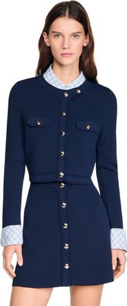 Sandro Cropped rib knit cardigan in Navy Blue at Nordstrom, Size X-Small