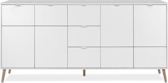 Calicosy Aparador de 4 puertas, 3 cajones efecto blanco y roble L190 cm