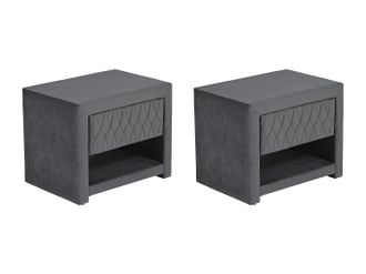 Vente-Unique Conjunto de 2 mesitas de noche - 1 caj&oacute;n y 1 estante - Terciopelo - Gris - DANIELE