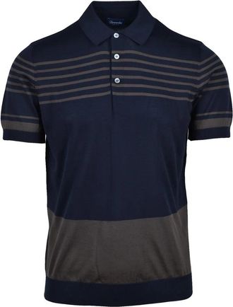 Drumohr Cotton Knit Polo Shirt - Blue/Brown