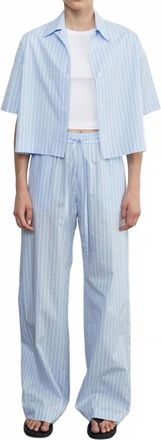 Enza Costa Poplin Resort Pant In Light Blue/white