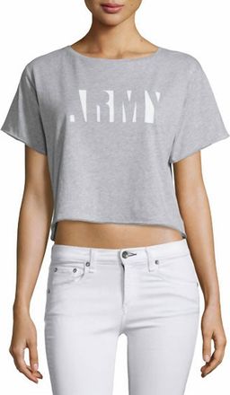 Rag & Bone Women Heather Gray Graphic X-Boyfriend Cropped Tee