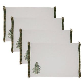 Saro Lifestyle Forest Of Cheer Placemats - Set Of 4 In Off White