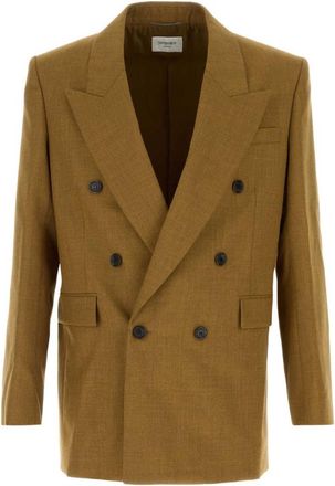 Saint Laurent Khaki Double-Breasted Wool Blazer