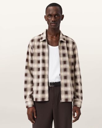 AllSaints Polyester Krater Checked Long Sleeve Shirt, Size: XXL