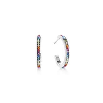 Coeur de Lion Coeur de Lion World Earrings creole 20 stainless steel silver & crystals pav&eacute; multicolour