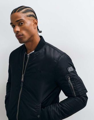 Schott NYC giacca bomber imbottita in nylon nera-Nero