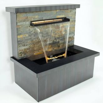 PRIMROSE Sorrento Trough Zinc & Stone Water Feature Lights Indoor Outdoor 68cm