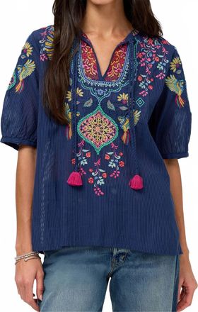 Johnny Was Margot Short Sleeve Blouse In Blue Night
