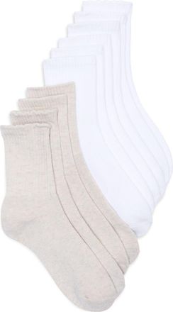 Elie Tahari 5-Pack Full Cushion Mid Crew Socks in Oatmeal Heather/White at Nordstrom Rack, Size 9/11