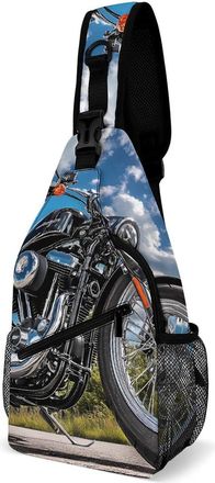 Generic Motorcycle Mens Print Crossbody Large Sling Backpack Casual Chest Bag Gift for Traveling Hiking Workout