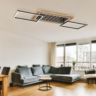 ETC Shop Plafoniera led plafoniera nera da soggiorno aspetto legno, struttura orientabile su 3 livelli di illuminazione, metallo, 48W 2100lm 3000K bianco