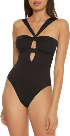 BECCA by Rebecca Virtue Convertible Bandeau One Piece Asymmetrical Straps Bathing Suits In Black