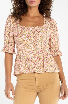 Liverpool Puff Sleeve Peplum Top in Pristine Multi at Nordstrom, Size X-Small P