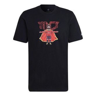 adidas Mens adidas Cartoon Character Printing Round Neck Short Sleeve Black T-Shirt HA0909