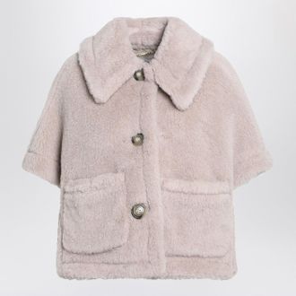 Max Mara Sand Coloured Cape In Alpaca And Wool Teddy