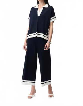 Joseph Ribkoff Striped Culotte Pants In Midnight Blue/vanilla
