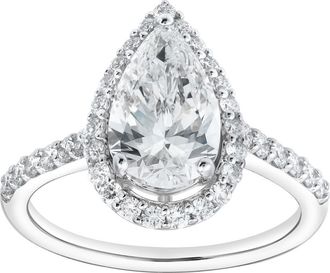LuvMyJewelry Hana 14K White Gold Pear Lab Grown Diamond Halo Engagement Ring - 2.45 Ct at Nordstrom, Size 7.5