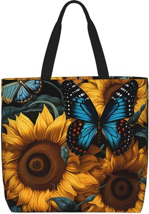 Generic Blue Butterfly Shopping Bag Durable Women Handbag Foldable Shoulder Bags For Ladies Travel Camping