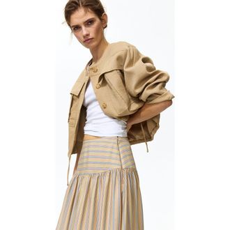 H&M Gathered midi skirt in Beige/striped at Nordstrom, Size X-Large