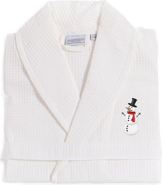 Linum Home Textiles Waffle Weave Embroidered Holiday Bath Robe