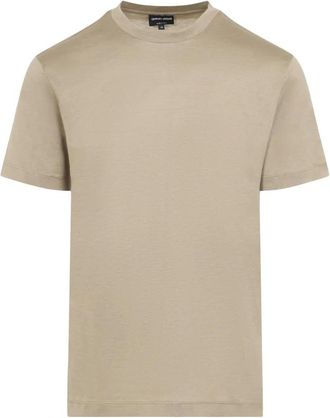 Giorgio Armani Tops, Heren, Beige, L, Katoen, Sabbia Zijden T-shirt