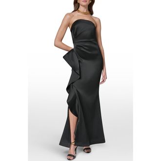 DKNY Taffeta Strapless Ruffle Gown in Black at Nordstrom, Size 16