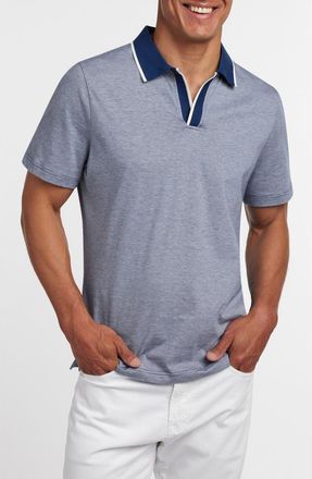 David Donahue Hemingway Cotton & Silk Polo in Estate Blue at Nordstrom, Size Xx-Large