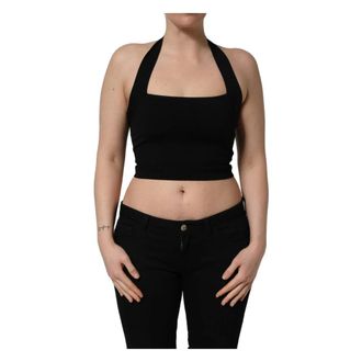 Dolce & Gabbana Square Neck Halter Cropped Tanktop - Dames - Tops zonder mouwen - Zwart - S - Polyester - Tops