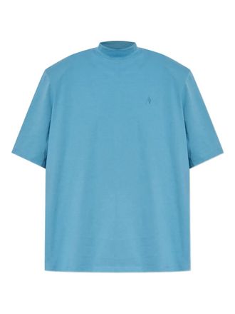 The Attico mock-neck embroidered-logo T-shirt - women - Cotton - 42 - Blue