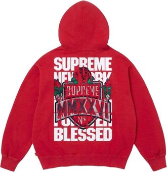 SUPREME FW26 Blessed Appliqu&eacute; Zip Up Hooded Sweatshirt Red SUP-FW26-070-RED