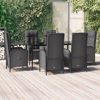 vidaXL Set De Comedor De Jard&iacute;n 7 Pzas Y Cojines Rat&aacute;n Sint&eacute;tico Negro Vidaxl