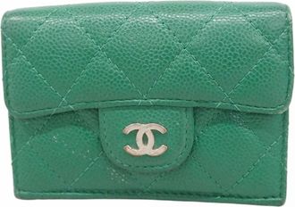 Chanel Green Grained Calfskin Wallet (Tri-Fold) (Pre-Owned)