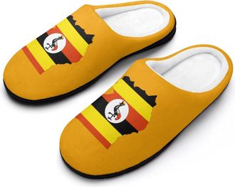 Generic Uganda Map Flag Cotton Slipper for Women Indoor Outdoor House Shoes Anti-Skid Slippers with Rubber Sole
