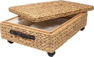 Happimess Chett Minimalist Hand-Woven Hyacinth/Wood Underbed Storage Bin with Wheels and Handles in Natural at Nordstrom