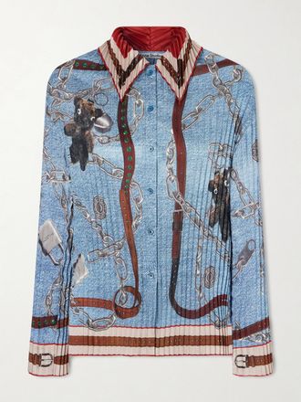 Acne Studios Camicia In Twill Satin Pliss&eacute; Stampato - Blu
