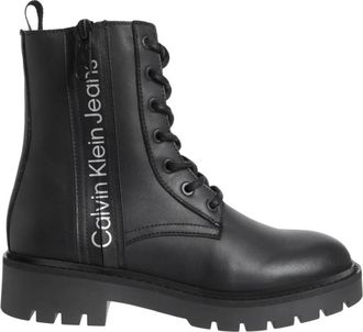 Calvin Klein Jeans Zwarte Combat Laceup Enkellaars - Dames - Veterlaarzen - Zwart - 41 EU - Leer - Schoenen