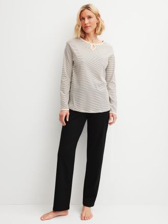 CALIDA Schlafanzug CALIDA Sweet Dreams, Damen, Gr. XL (52/54), charm cream, Interlock, Obermaterial: 100% Baumwolle, bequem lang, Rundhals, Homewear-Sets Sch