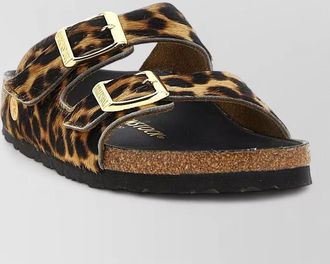 Birkenstock leather leopard-print slides