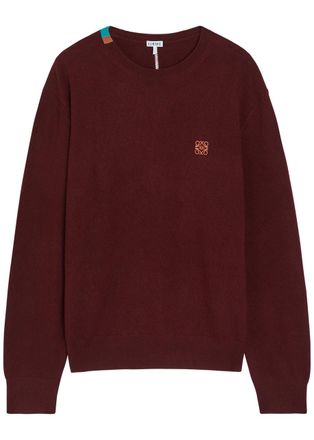 Loewe Anagram-embroidered Wool-blend Jumper - Burgundy - XL