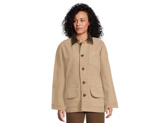 Faherty Sunwashed Canvas Barn Jacket Womens Jacket Sandy Khaki : XS-SM (Womens 0-6), Cotton/Elastane