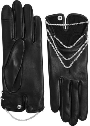 Agnelle Agnelle Celeste Chain-embellished Leather Gloves - Black - 7.5 (M)