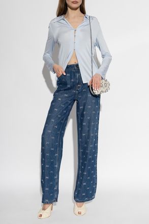 Self Portrait Jeans With Shiny Sequins, Womens, Navy Blue