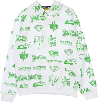 Iuter Witte Allover Hoodie Lichtgewicht Sweatshirt - Heren - Hoodies - Wit - L - Katoen - Hoodies & sweatvesten