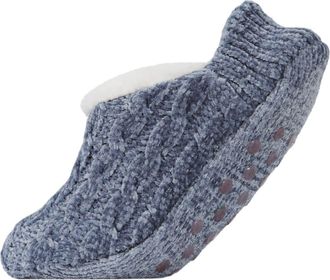 MeMoi Cable Chenille Fleece Lined Slipper Socks in Denim at Nordstrom, Size Medium