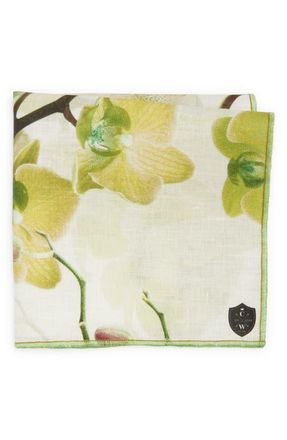 Clifton Wilson Floral Linen Pocket Square in Olive at Nordstrom