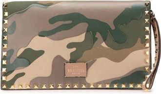 Valentino Pre-owned Clutches, female, Multicolor, Size: ONE SIZE Pre-owned Canvas and Nappa Camouflage Rockstud Wristlet Clutch