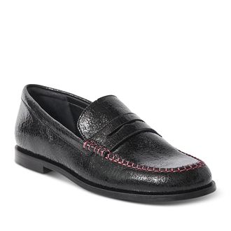 Free People Blanket Stitch Penny Loafers Women 8.5M Black Leather Shoes Hawk2735